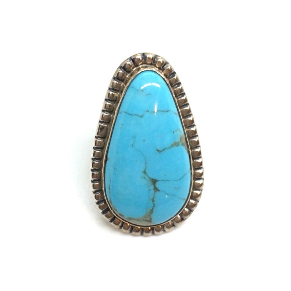 VINTAGE RAY BENNETT Sterling Silver Ring Turquoise Signed Southwestern Size 5